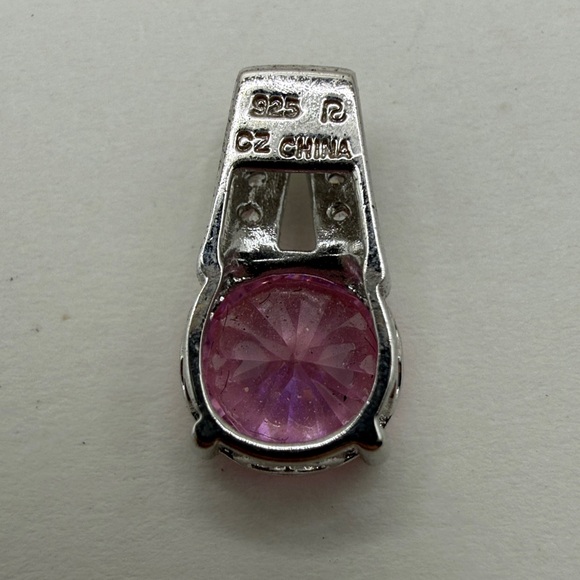 Elegant 925 Silver Pink Topaz? Gemstone CZ Rhinestone Mini Pendant - Picture 2 of 8